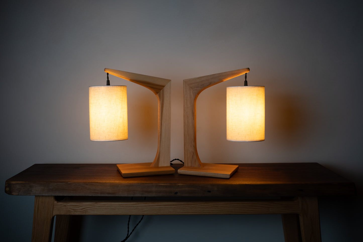 Hickory Table Lamp Set – Handmade Mid-Century Modern Lamps