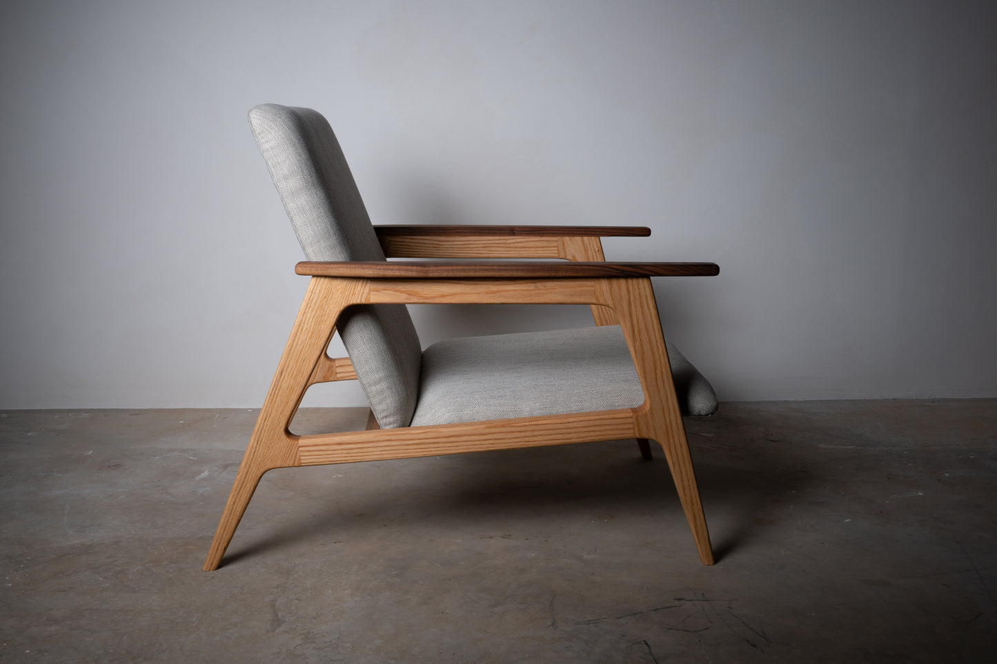 Walnut and Red Oak Accent Chair – Handmade Mid-Century Modern Upholstered Accent Chair