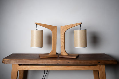 Walnut and White Oak Table Lamp Set – Handmade Mid-Century Modern Lamps