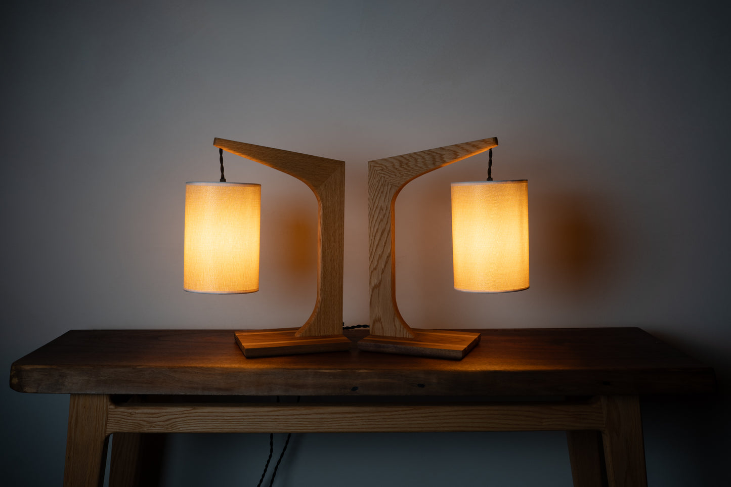 Walnut and White Oak Table Lamp Set – Handmade Mid-Century Modern Lamps