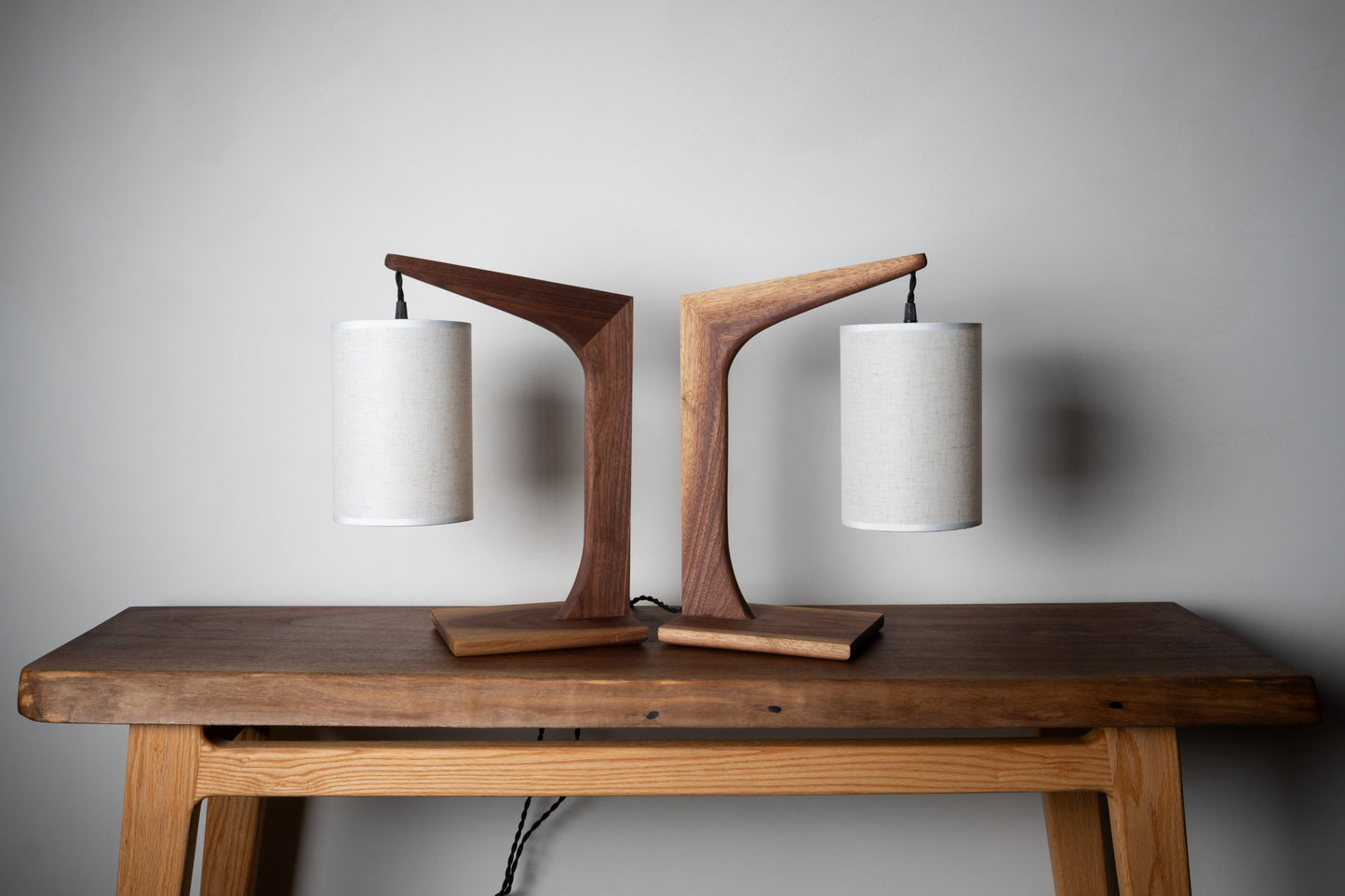 Walnut Table Lamp Set – Handmade Mid-Century Modern Lamps
